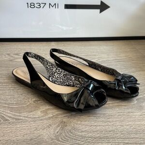 [PZ051] ELLEN TRACY EMELY PATENT SLING BACK FLATS IN BLACK